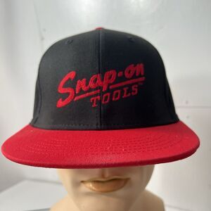 Snap On Tools Chain Stitch Flat Brim Snapback Hat Licensed Black Red Embroidered